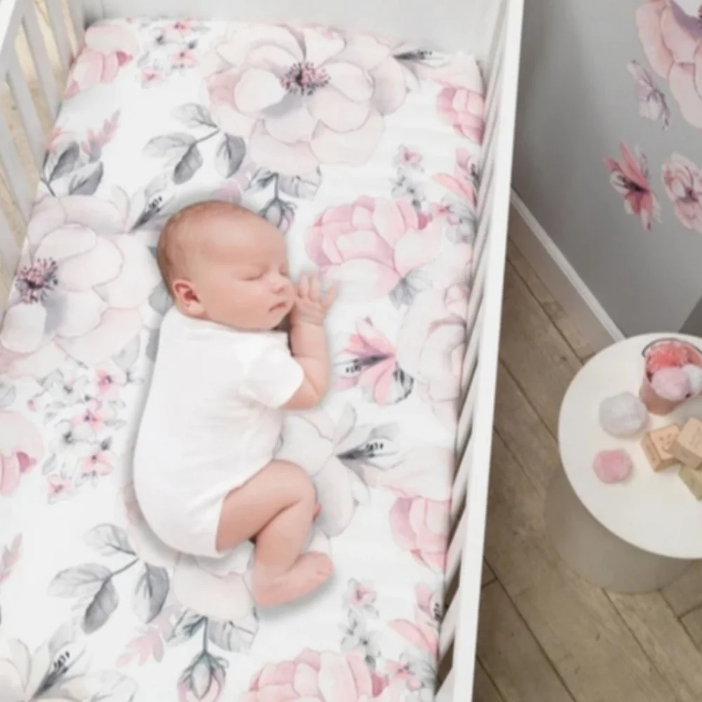 LAMBS & IVY SIGNATURE BOTANICAL WATERCOLOR FLORAL CRIB COMFORTER PINK GRAY